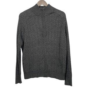 LINK Grey Cashmere & Angora Cotton Blend 1/4 Zip Cable knit Sweater Size: XL